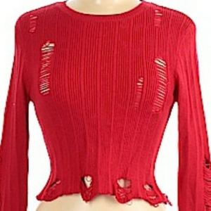 Rue 21 Shredded Red Pullover Sweater